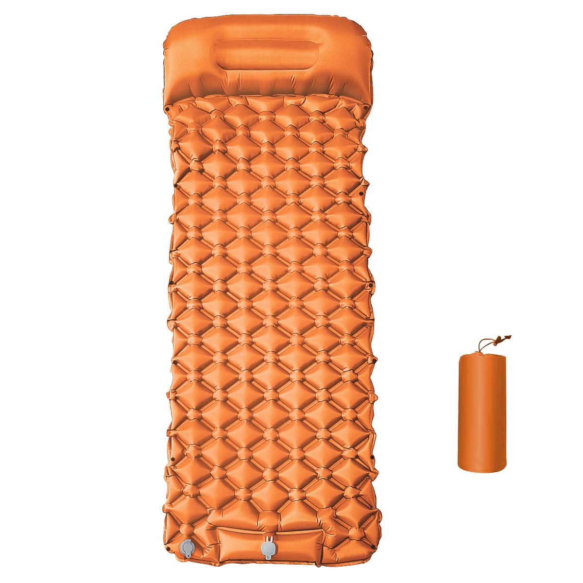 MIALGORITHM Camping Inflating Sleeping Pad, 10cm Thick Mattress with Built-in Foot Pump, Inflatable Sleeping Mat with Attached Pillow, Ideal for Backpacking, Hiking and Outdoor Camping Orange