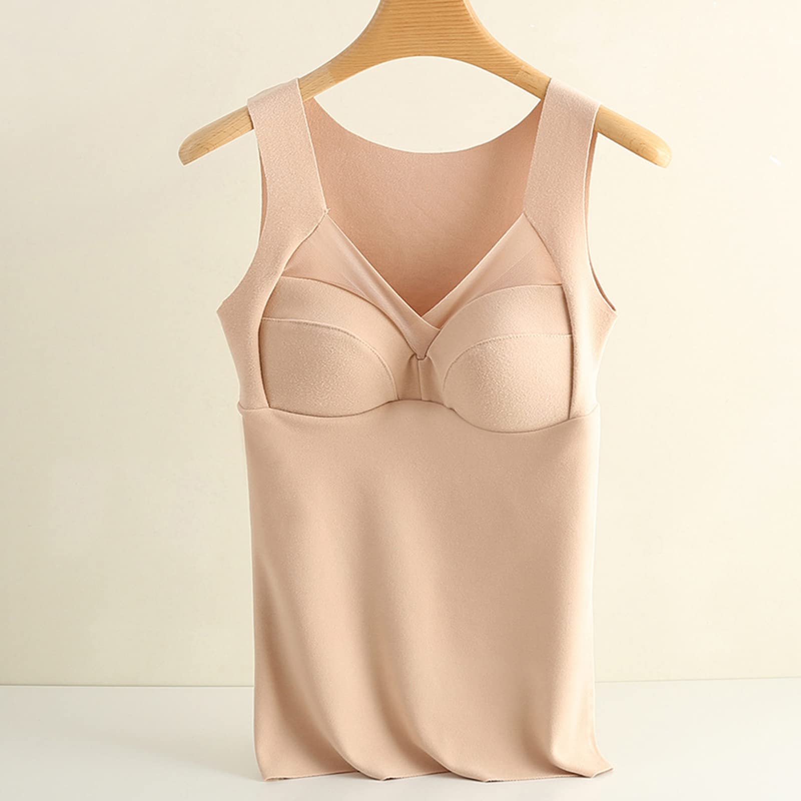 Damska bielizna termiczna Vest Top, bez rękawów, dekolt w szpic, elastyczna gruba aksamitna podszewka podkoszulek, ciepła zimowa warstwa podstawowa Camisole Sleepwear, z t-shirtem z wkładką na piers