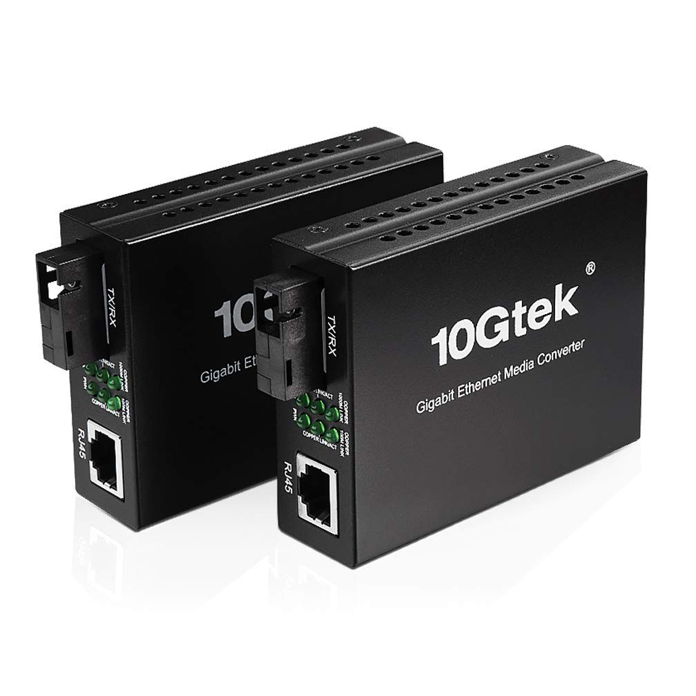 un par de Bidi Gigabit Ethernet Media Converter, 1.25G SFP to RJ45 Fiber to copper, Built-in Bidi SFP Transceiver (1000Base-LX, 20km, singlemode simplex SC)