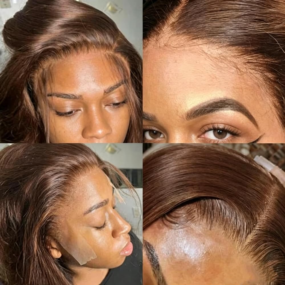 Haarpflege Braune Gerade Kurze Bob-Perücke HD-Spitzenfront 100% Echthaar Vorgezupft Für Schwarze Frauen(4x4,150%_8INCHES)