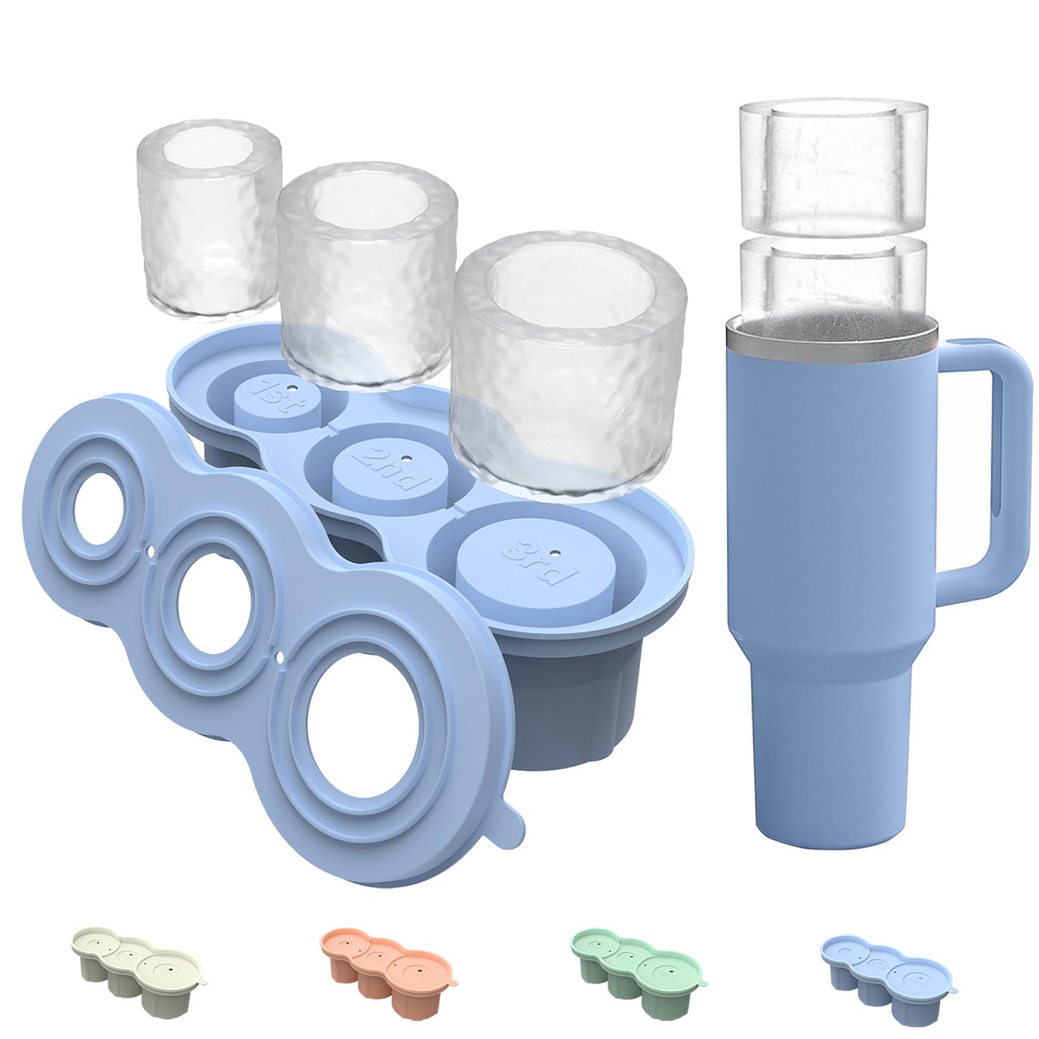 GhislaineIce Cube Tray for Stanley Cup 40Oz, Silicone Ice Mold for Stanley Tumbler 40oz, Stanley Cup Accessories, Easy Fill and Release Ice Maker for Whiskey, Cocktail BPA-Free (Blue)