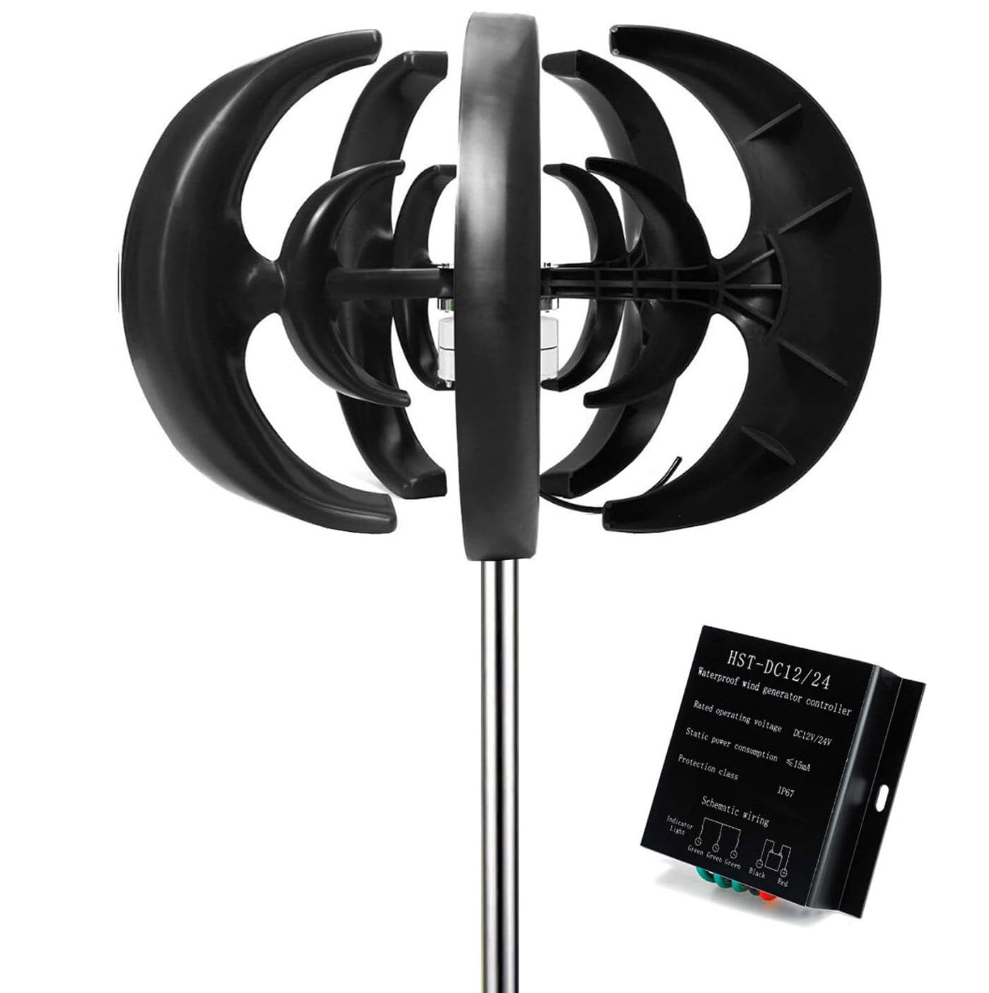 Kit generatore Eolico Verticale - Turbina trifase a Magnete Permanente 12V/24V per progetti solari Fai da Te, Strumento scientifico educativo, Nero - Ideale per Gli Appassionati di Energie r