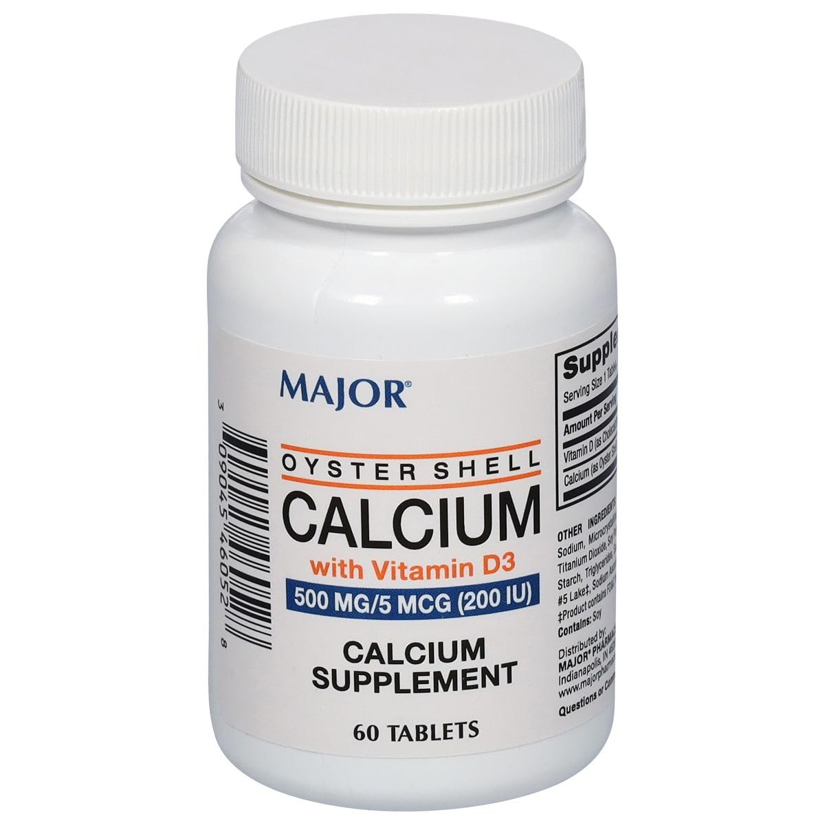 Major Oyster Shell Calcium with Vitamin D3 500 mg / 5 mcg (200 IU) - Calcium Supplement - 60 Tablets