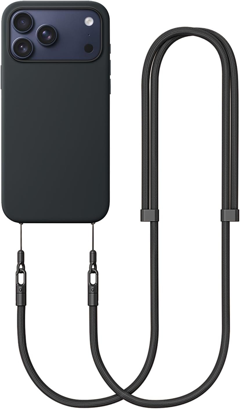 Crossbody Strap Compatible with iPhone 17/Air/Pro/Max Phone Cases and Other Device with Dual Lanyard Holes, Adjustable Hands-Free Shoulder Neck Camera Phone Strap (Black)