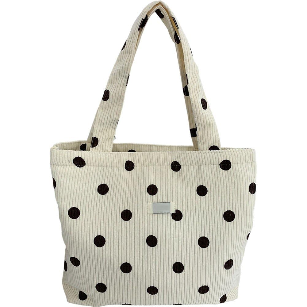 Hrippy Polka Dot Corduroy Lunch Bag, Vintage Small Tote for Women Work Picnic Reusable Shoulder Style Lunch Handbag
