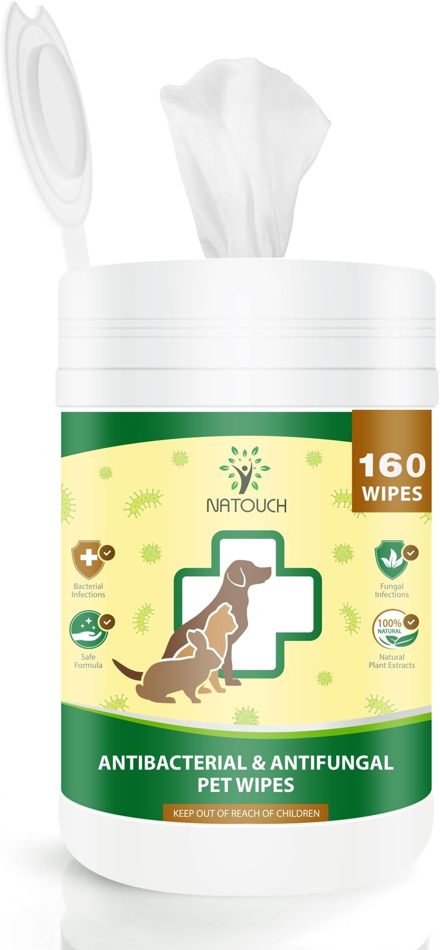 Natouch Antifungal and Antibacterial Wipes for Dogs & Cats