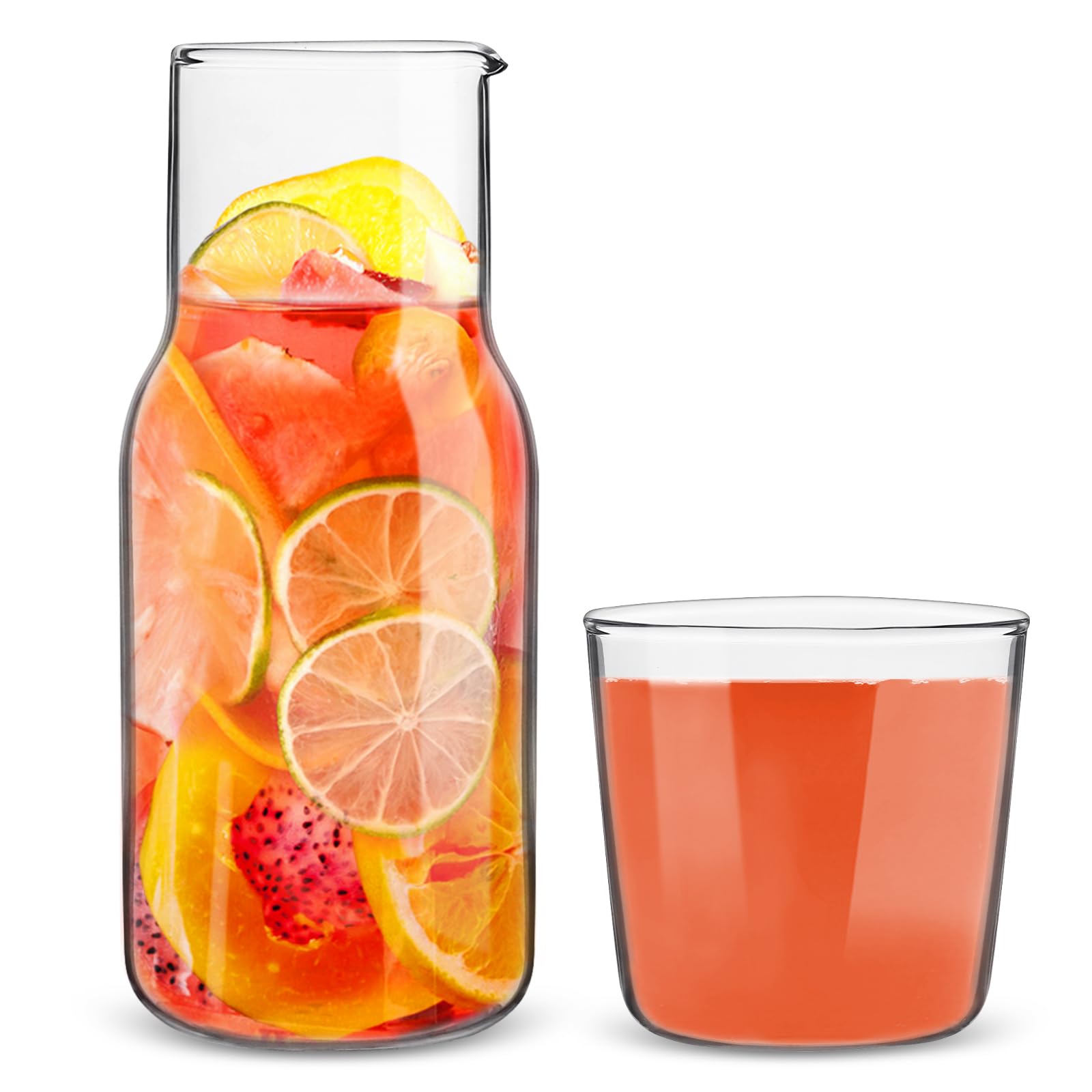 Yeelua Bedside Water Carafe Set, Glass Pitcher Water Jugs with Lids for Nightstand Bedroom, Water Dispenser with Drinking Cup Lid for Kitchen Bathroom,Glass Bottle for Iced Tea Milk Water Coffee