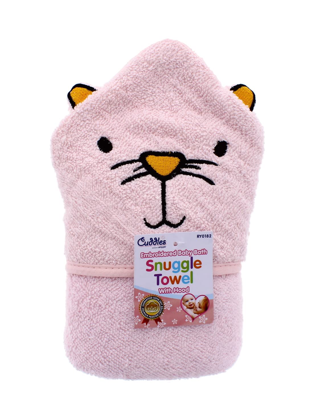 Rysons Pink Cuddles Embroidered Baby Bath Snuggle Towel With Hood (Pink)
