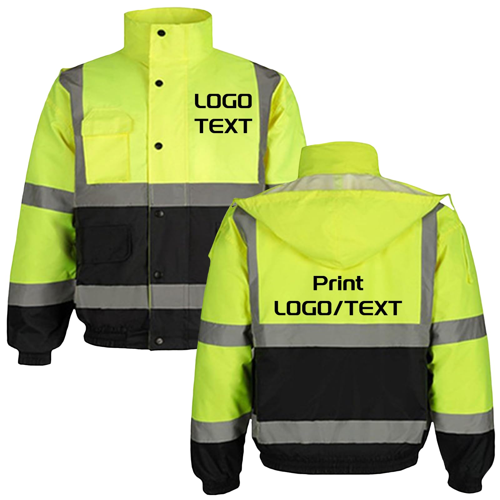 Giacca di sicurezza con logo personalizzato, giacca impermeabile riflettente ad alta visibilità con cappuccio giacca impermeabile ad alta visibilità bomber con fodera in cotone