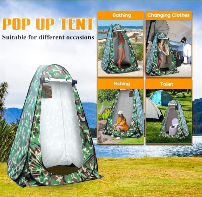 Inodoro portátil para camping con tienda de privacidad emergente, inodoro plegable ultraligero de 14.5'' para adultos, compacto para senderismo, viaje en RV, camión, pesca, playa miniatura 3