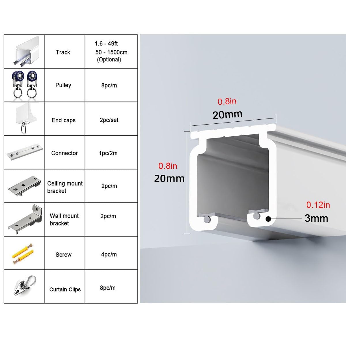 Gardinenschiene, Vorhangschiene, Aluminium Deckenmontage | 50 - 600 cm geräuscharmes Einzelschienensystem, für schwere Stoffe Raumteiler Wohnbereiche(320cm)