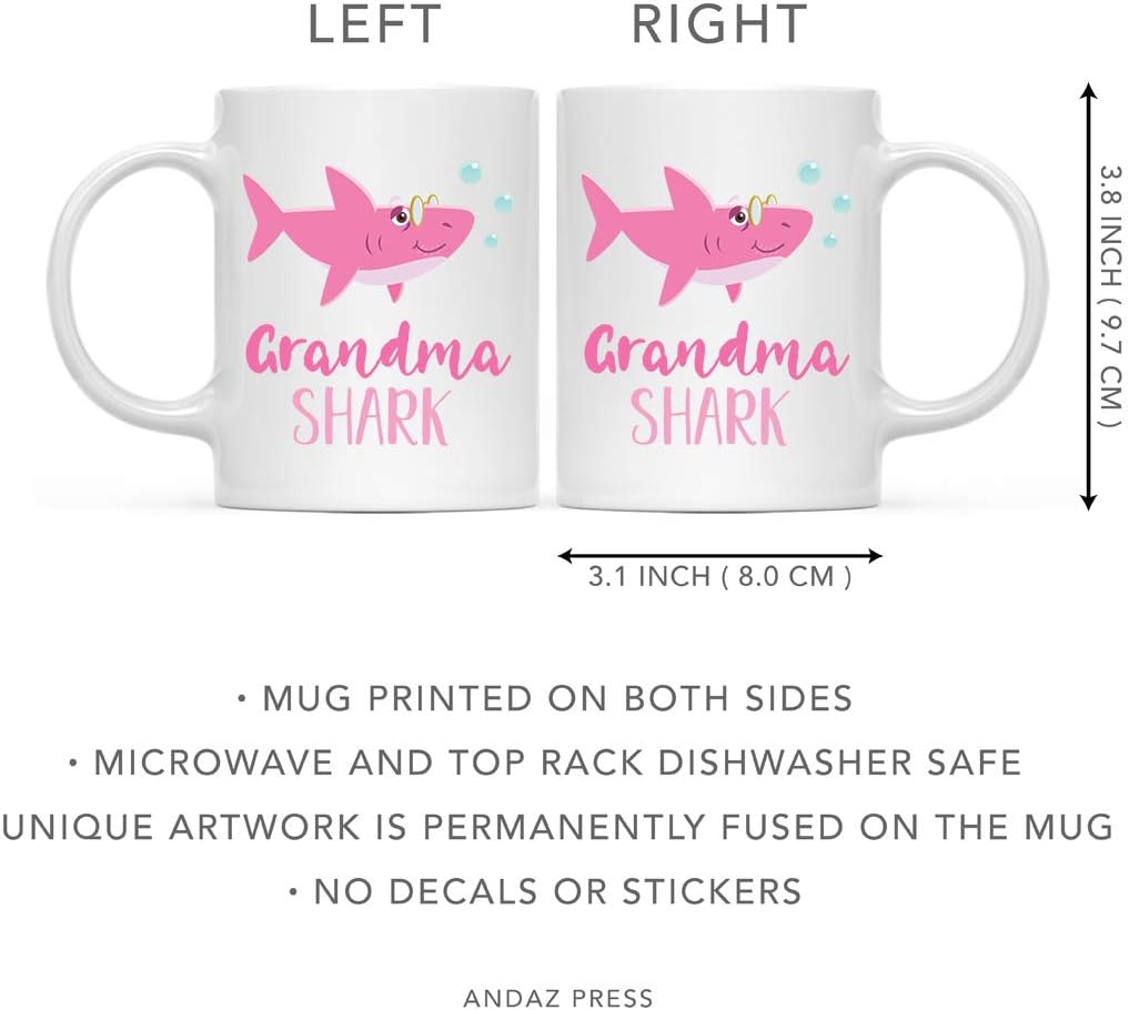 Andaz Press Baby Shark Family 11oz. Coffee Mug Gift Set Grandma Shark, Grandpa Shark, 2-Pack, Shark Do Do Do Gift Idea Birthday Christmas Grandpa Shark Mug Grandma & Grandpa Mugs Best Grandparents Mug