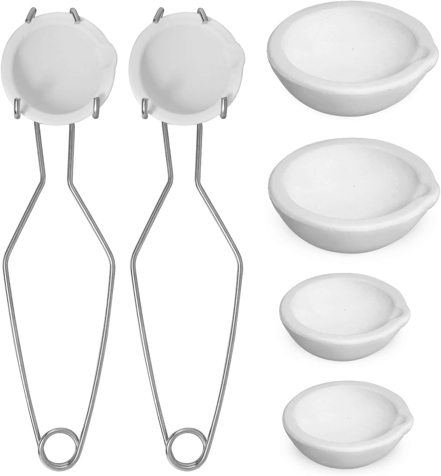 8 Pcs Melting Casting Kit, 4 Ceramic Quartz Crucibles and 2 Upgraded and Enlarged Ceramic Quartz Crucibles, 2 Pcs Whipclip Handle 2a, Melting Metals Like Gold and Silver.