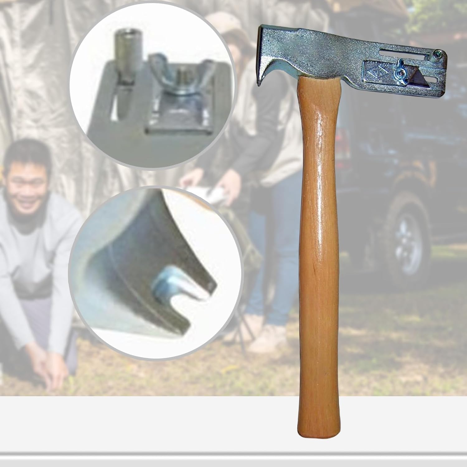 Martillo para tejados de Acero al Carbono, Hacha de Carpintero con Mango de Madera, instalación rápida de Clavos, Herramienta multifunción para tejados, Camping y construcción