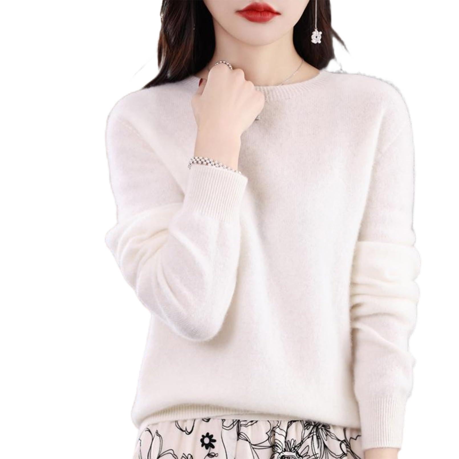 Cashmere Sweaters for Women Cashmere Solid Crew Neck Long Sleeve Soft Pullover Tops