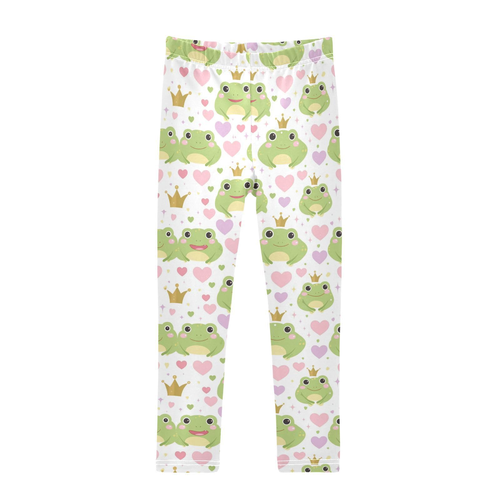 Wusikd Cute Frog Princess Girls' Leggings Toddler Doodles Pink Hearts Kids Yoga Pants Dance Active Tights 4T