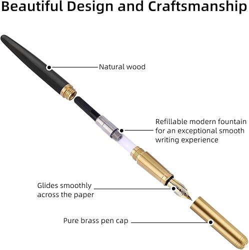 Vista 25 de cobee® Bolígrafos estilográficos de madera, pluma estilográfica de madera hecha a mano, pluma estilográfica de lujo vintage de 0.020 in, bolígrafo