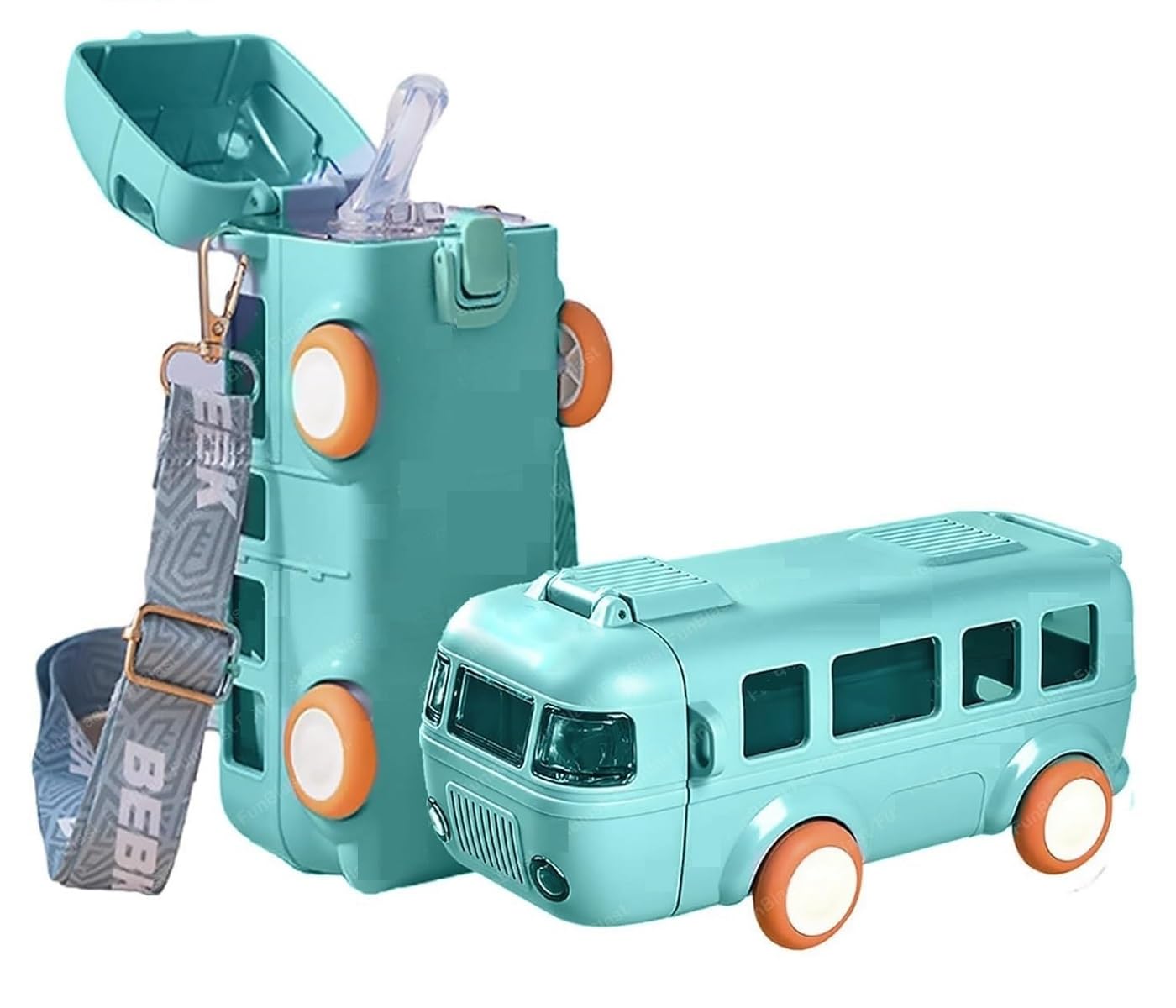 Zollyss Kids Water Bottle with Straw, Cartoon Bus Design, 500ml Capacity, One-Button Press Lock (Green)-image-49