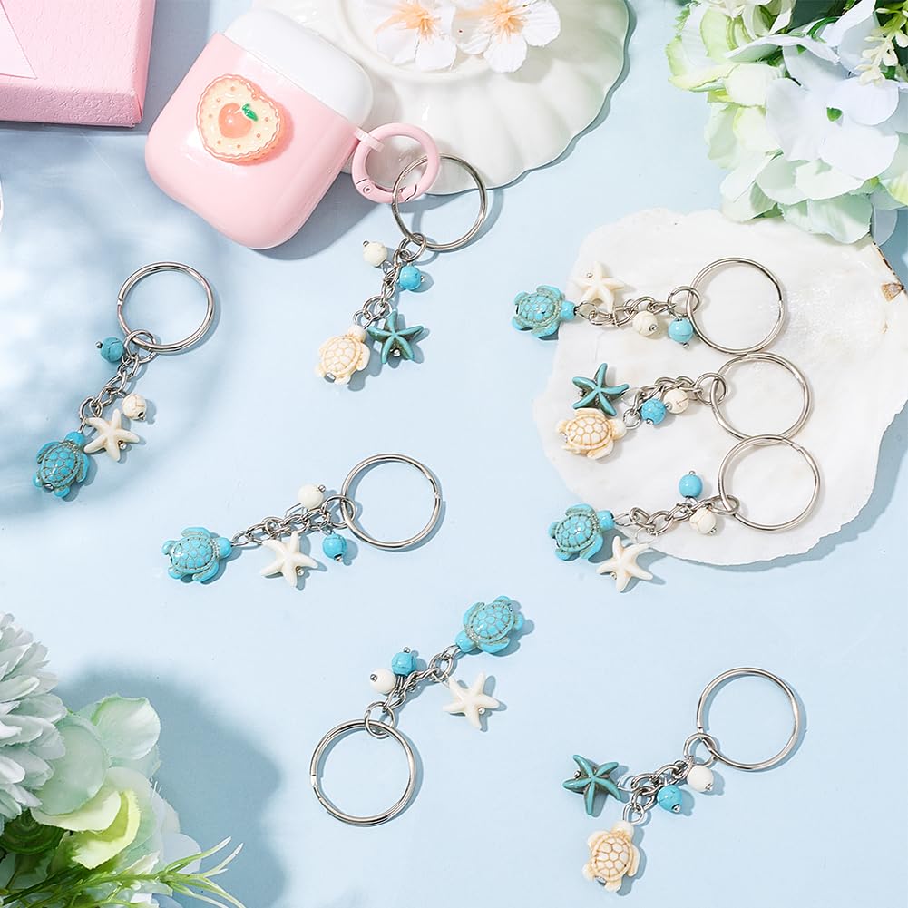 CRASPIRE 1 Box 20Pcs Lucky Little Turtle Keychain Ocean Key Chain Bulk Synthetic Turquoise Starfish Summer Sea Beach Animal Charms Keychains for DIY Car Key Keychains Party Favors Inspirational Gift - Image 4