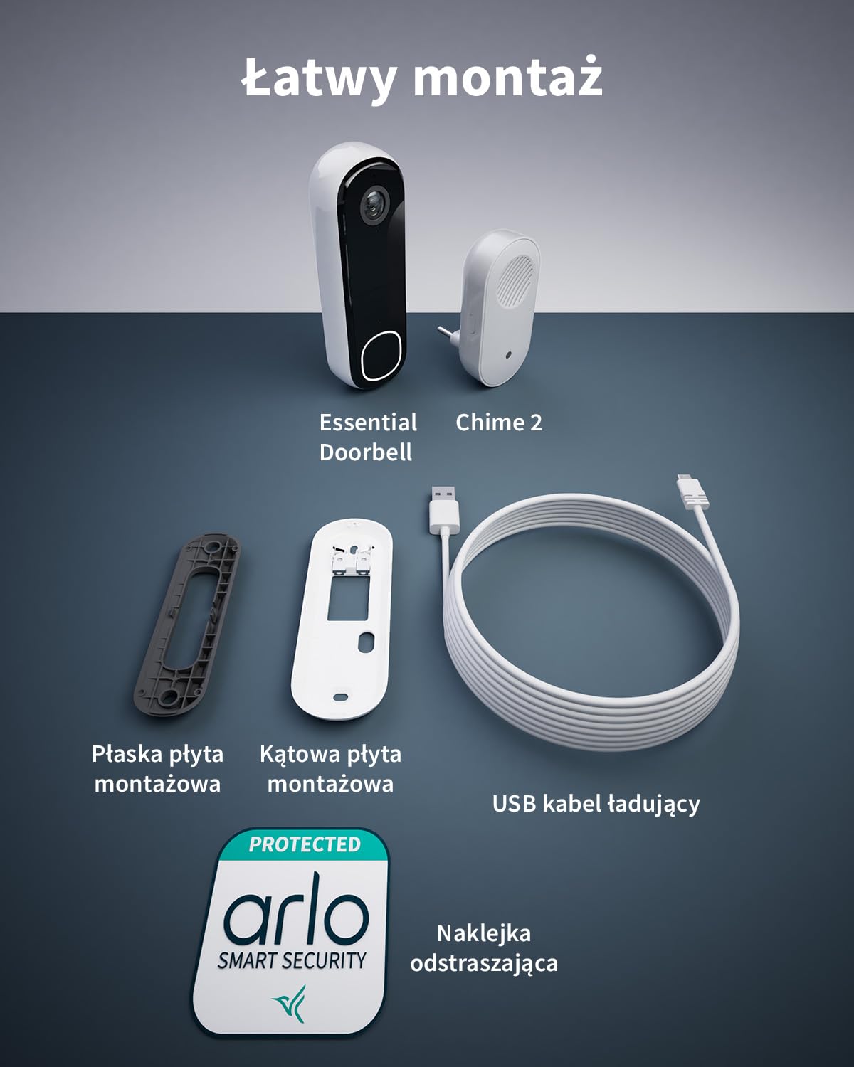 Arlo 2K HD Wideo Dzwonek do Drzwi z Gongiem, WiFi Doorbell, Czujnik Ruchu, Dwukierunkowy Dźwięk, Syrena, Pole widzenia 180, Obraz w nocy, Kompatybilny z Alexa, Testowy Plan Arlo Secure