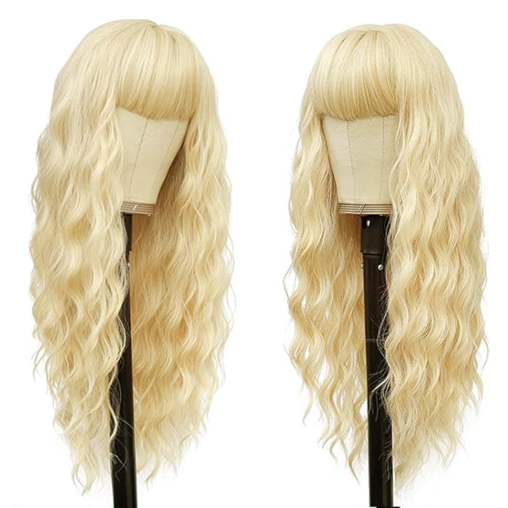 YEESHEDO Long Light blonde Wigs for Women with Fringe Natural Looking Curly Wavy Synthetic Hair for Ladies Daily or Halloween Cosplay,28 Inches - Image 3