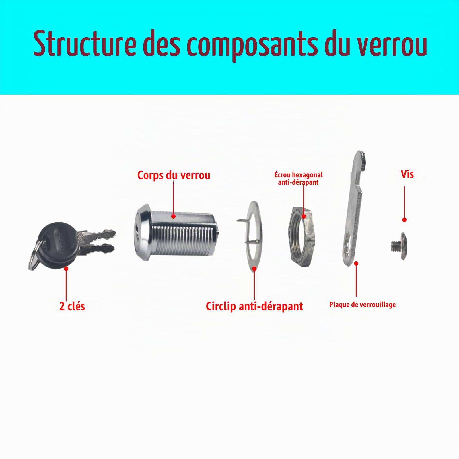 TopHomer 25 mm Verrou à Came Cylindrique Universel - Serrure pour Boîte aux Lettres/Armoire/Tiroir | Alliage Zinc | 2 Clés Incluses