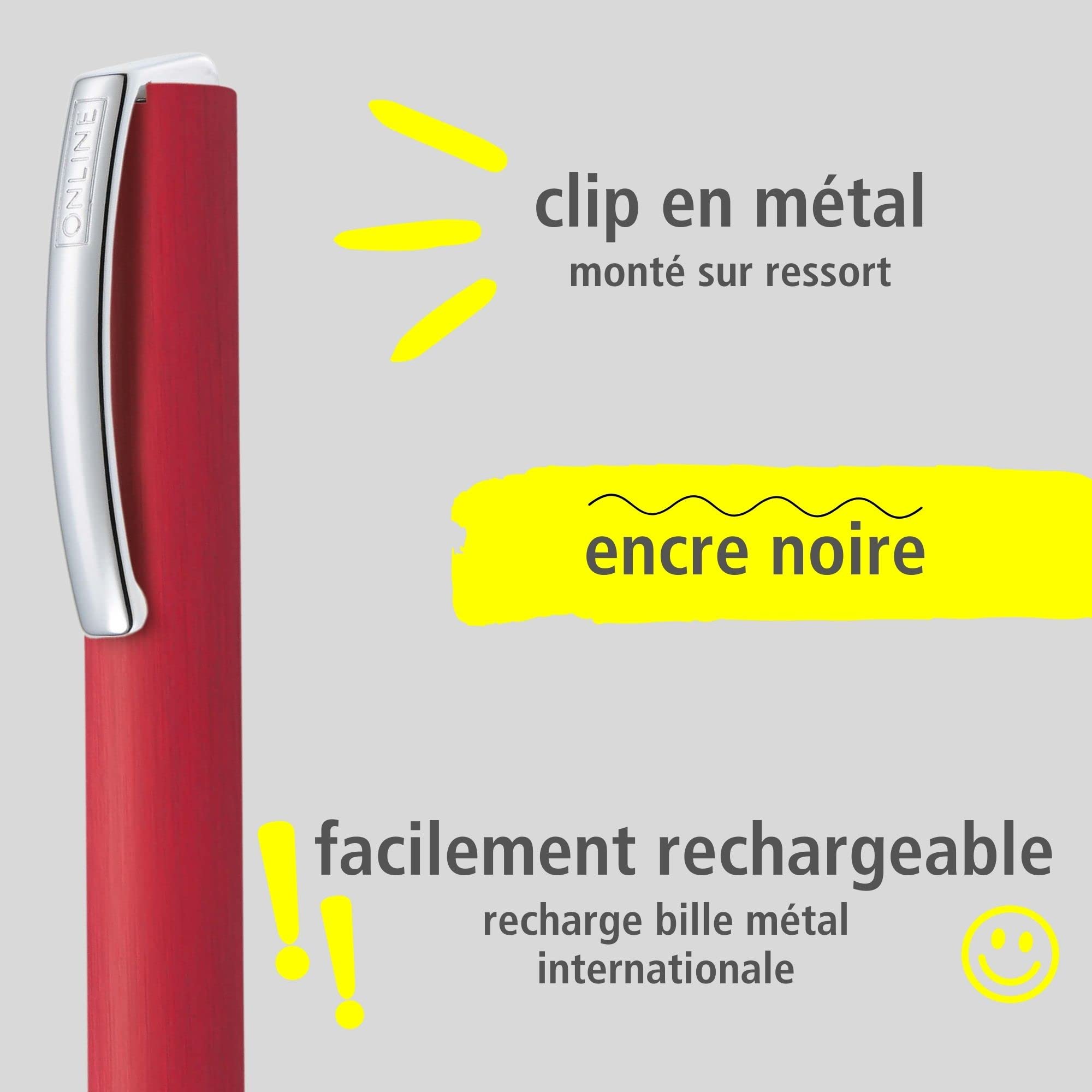 Online Stylo à bille Vision Rouge, stylo rétractable en aluminium, avec recharge internationale medium, encre noire indélébile, mine rechargeable, en coffret cadeau