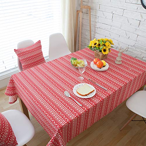 Nappe lin coton Noël rouge 140x250cm avec imprimé arbres couverture moderne - 3