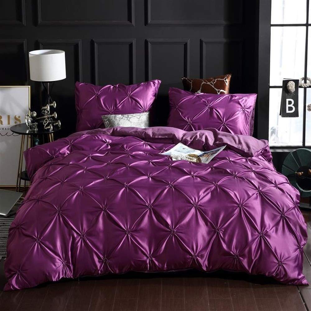 Housse de couette en soie lavée thermorégulatrice et sa parure de lit confortable violette