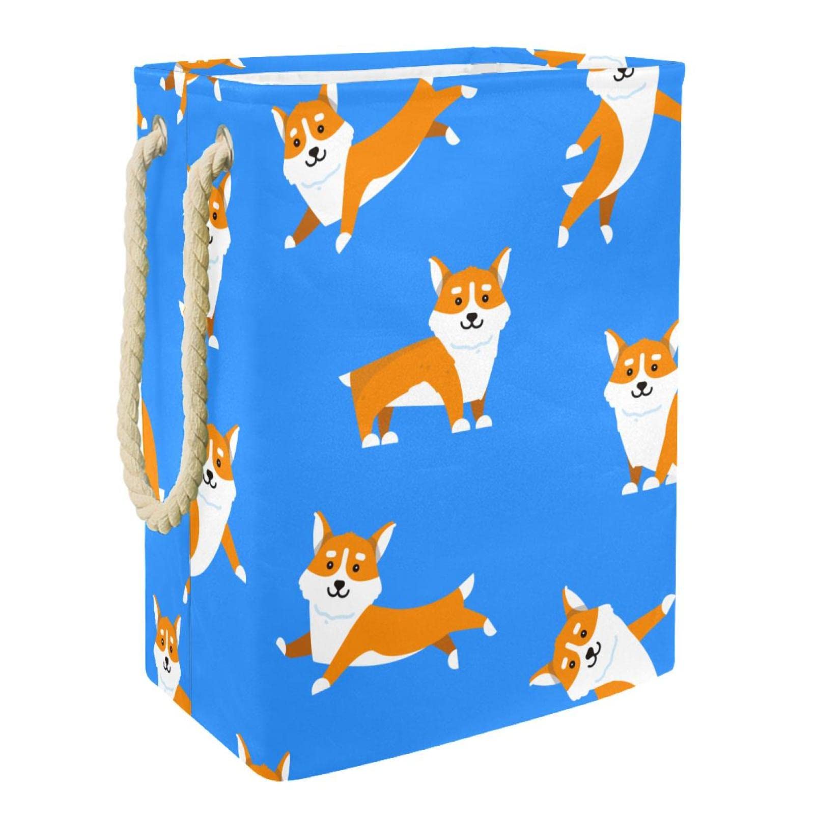 Grand panier à linge Corgi bleu avec poignée durable pour rangement de chambre