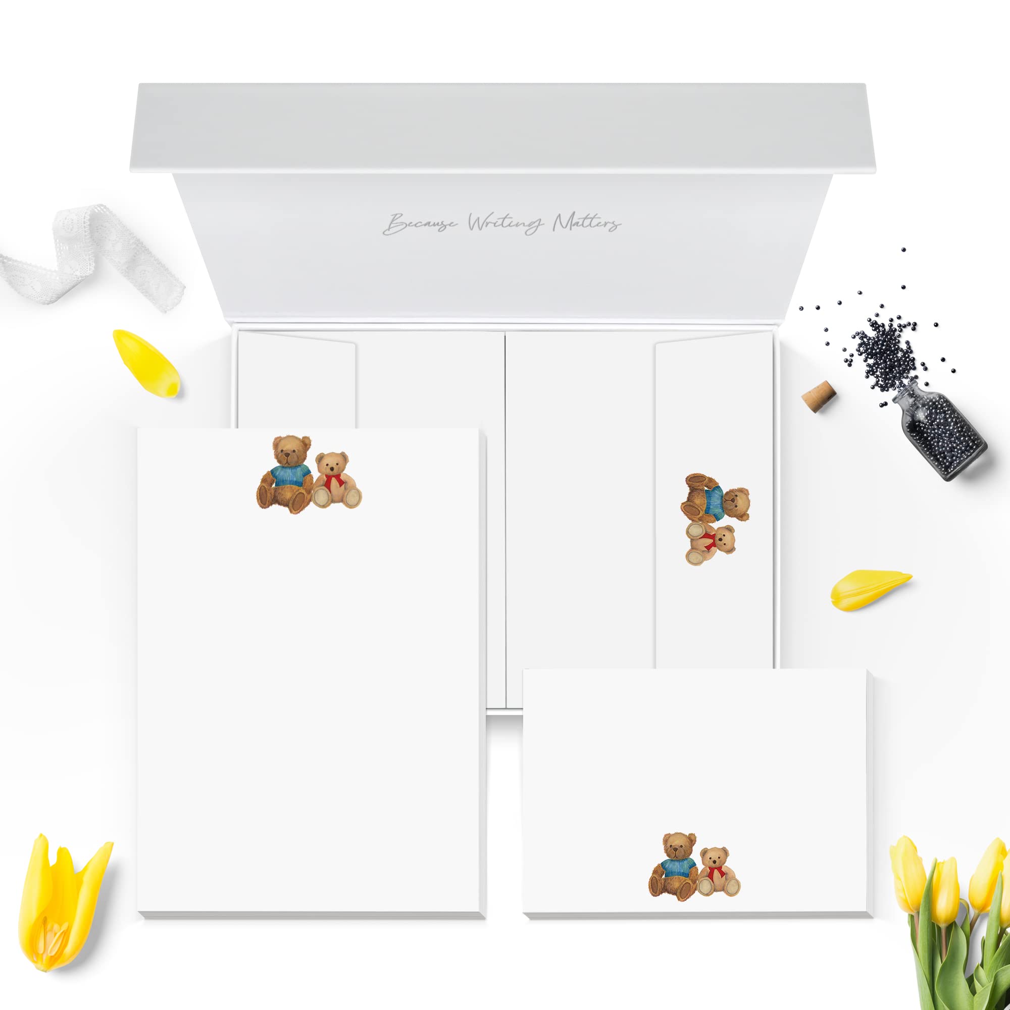 Me Loovely Teddy Bear Letter Writing Paper Card and Envelopes Set Stationery Supplies for DIY Printing Writing Invitations | (20 Letters, 10 Cards & 30 Envelopes with Gift Box)