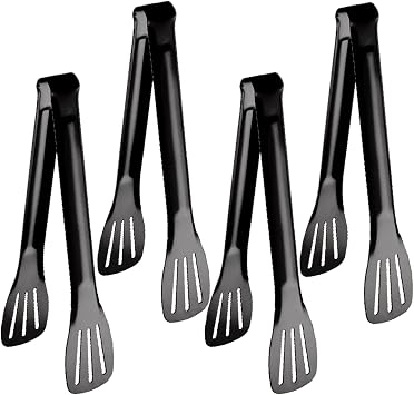 4 PCS Serving Tongs Black Tongs 9 Inch Serving Utensils Stainless Steel Serving Tongs for Salad Buffet Appetizer Dessert Tong for Food Parties