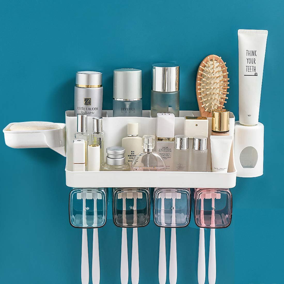 Maharsh Wall Mountable Durable and Stable Plastic Toothbrush Holder with 4 Slots for Keeping Toothpaste, Comb, Cream, Lotion & soap (Multicolor) (4 Slot)