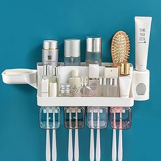 Wall Mountable Durable and Stable Plastic Toothbrush Holder with 4 Slots for Keeping Toothpaste, Comb, Cream, Lotion & soap (Multicolor) (4 Slot)