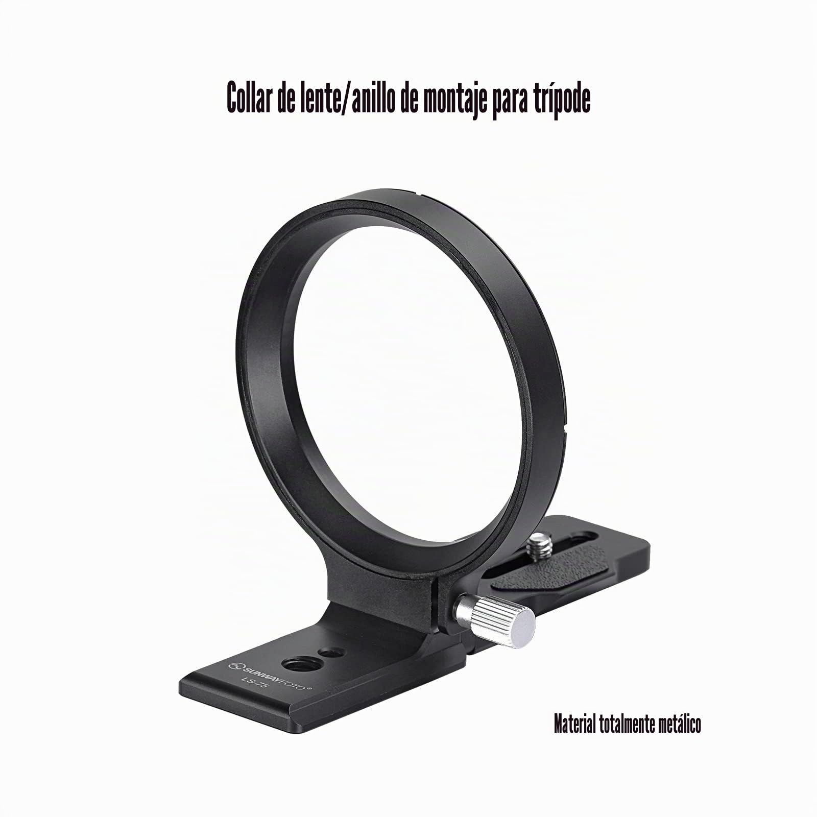 SUNWAYFOTO LS-75 - Manguito giratorio universal de 75 mm para cámaras DLSR, soporte de trípode, anillo de soporte para objetivo, manguito Arca Swiss Plate Mount DSLR Conmutación horizontal vertical