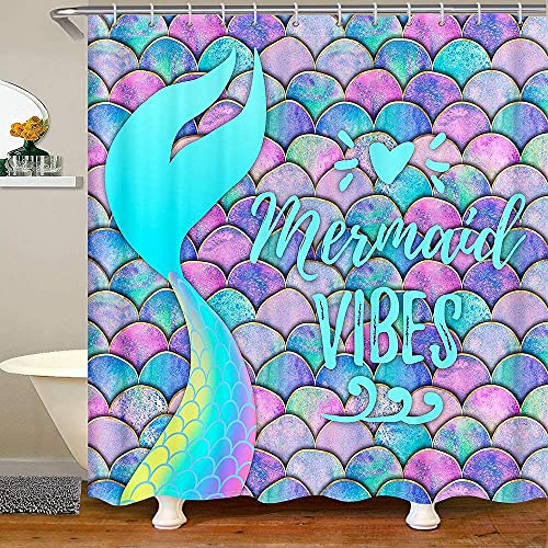 Cortina de sirena 180x180 (WxL) para niños con cobertizos de pescado para niños, arco iris...