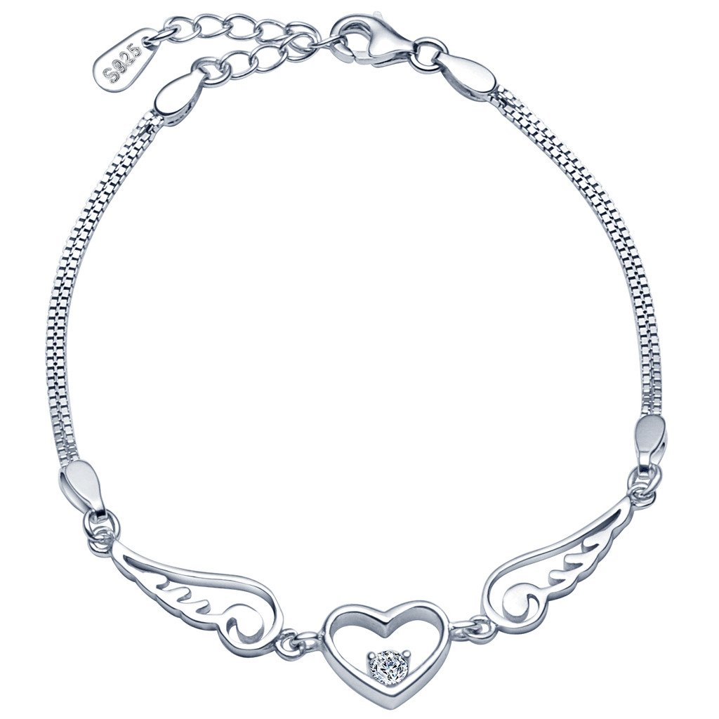 Infinite U Bracciale Donna In Argento 925 Con Ciondolo Ali D'Angelo E Zirconia Cubica - Regolabile (16-18,5 Cm)