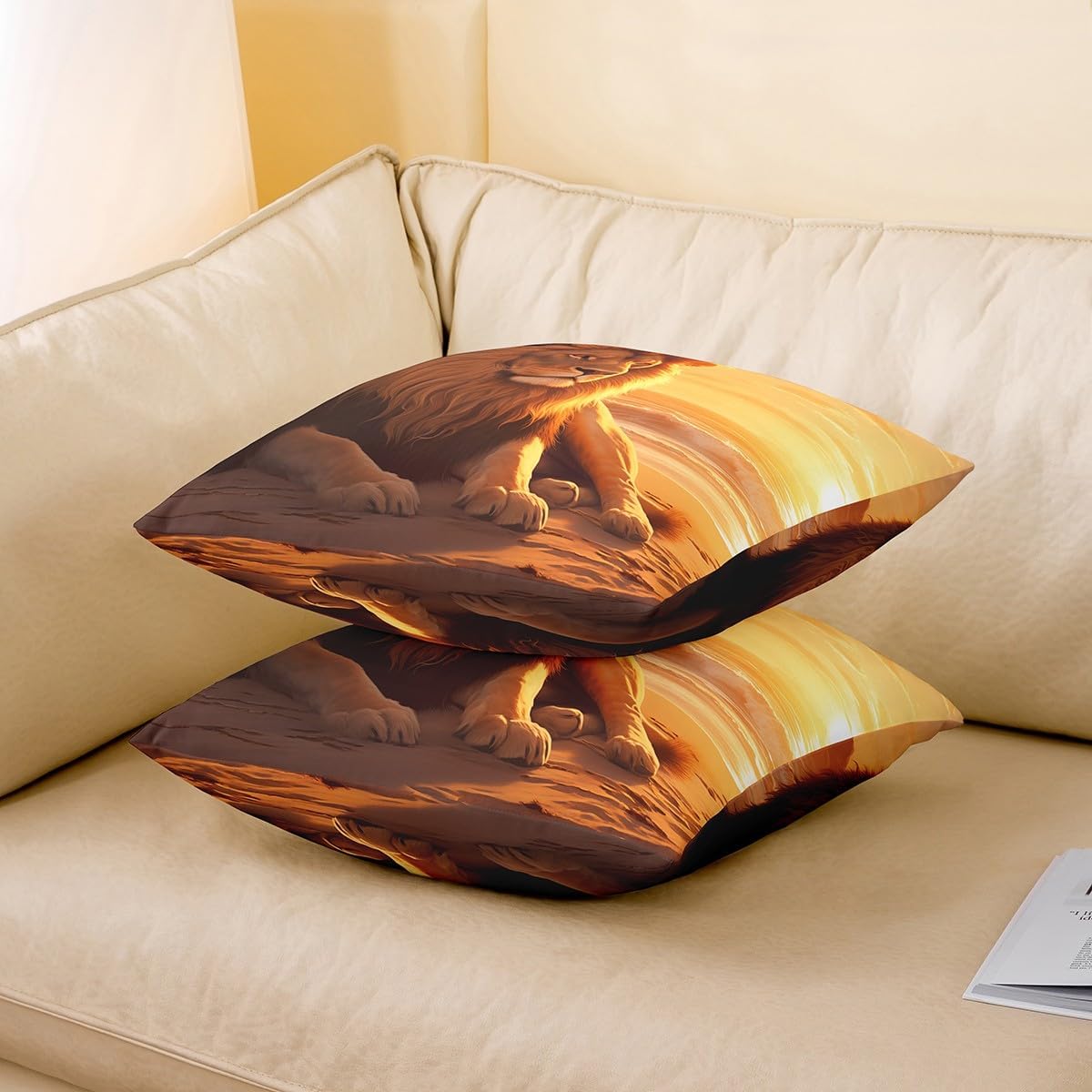 Feelyou 3D Lion Pillow Covers for Home Sofa Bed Couch Wild Lion Animal King Throw Pillow Covers for Kids Boys Girls Hunting Animal Cushion Covers Soft Pillowcases, 24x24 Inches Set of 1