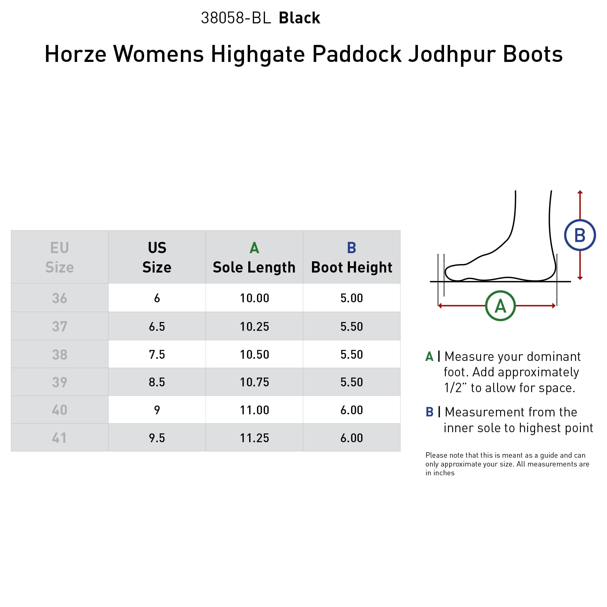 HORZE Highgate Women's Equestrian Leather Paddock Boots with Grippy Soles - Black - 9