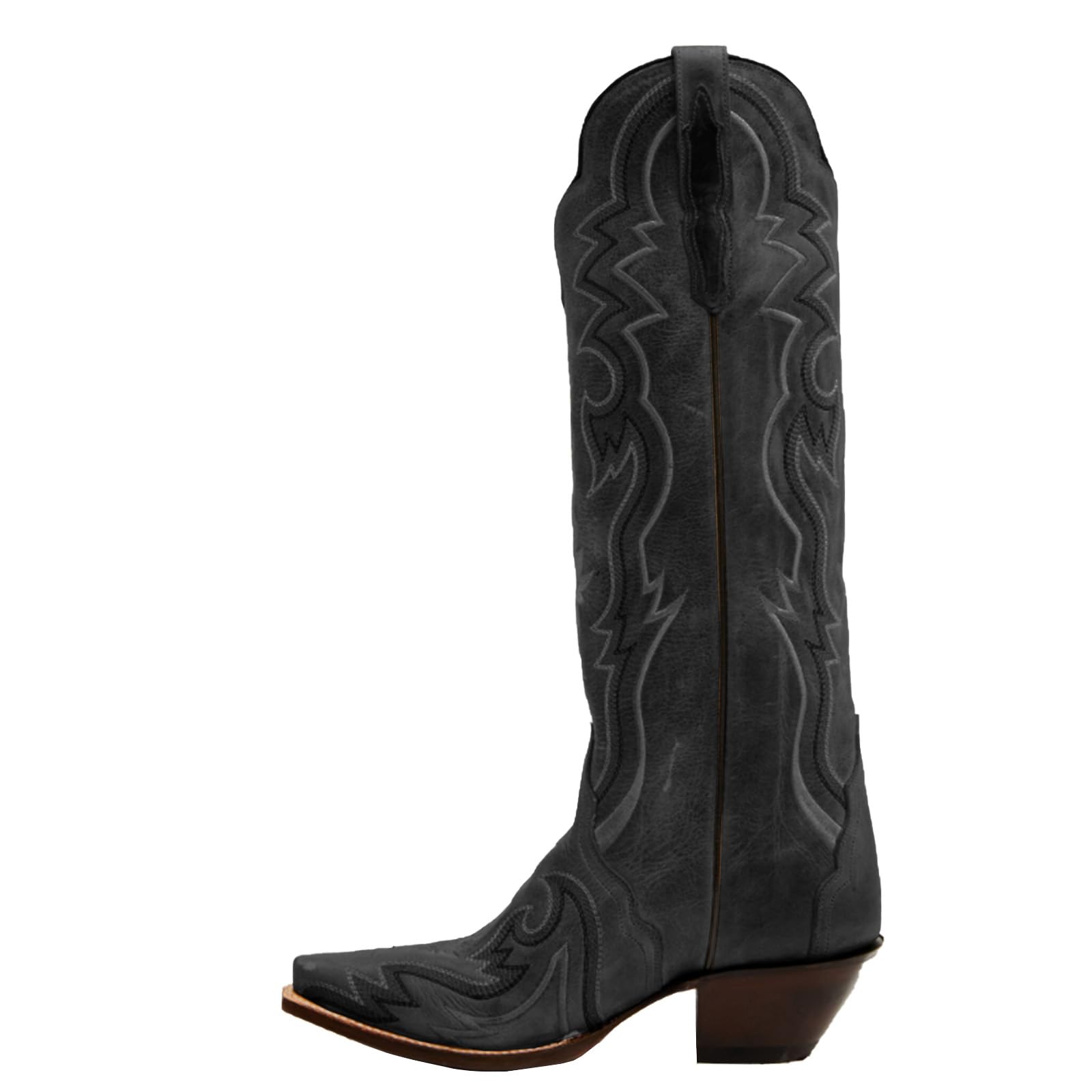 Western Cowboy Boots for Women Fashion Pointed Toe Chunky Heel Knee-High Boots with Classic Embroidery Dress Boots