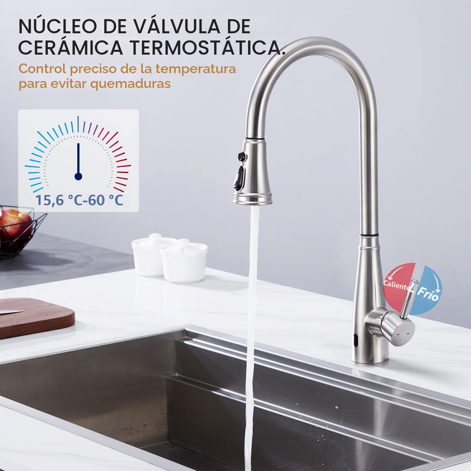 Grifo de Cocina Touchless con Ducha Extraíble, Grifos Cocina Smart 360° Giratorio, Grifo Monomando de Alta Presión, Grifo Fregadero con 3 Modos, 304 Acero Inoxidable