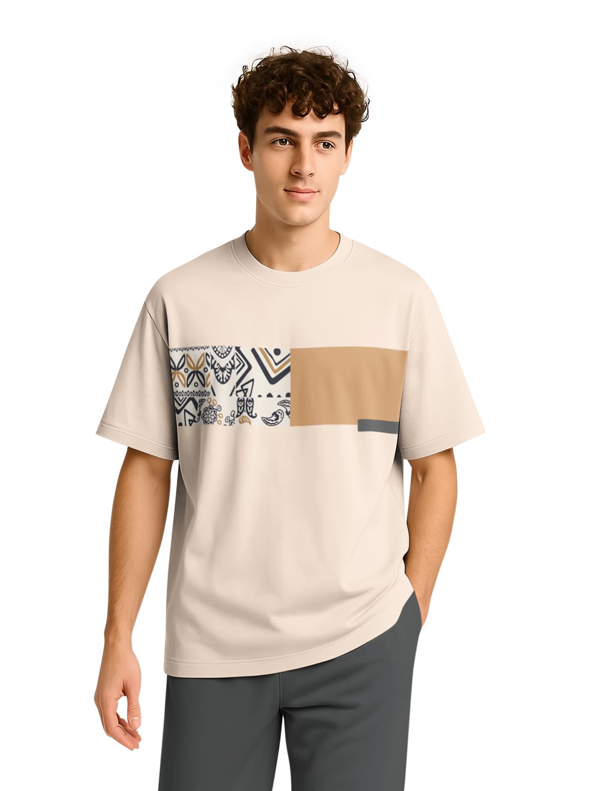 bullmer Trendy Half Sleeve Oversized Cotton Blend Crew Neck Tshirt for Men-picture-27