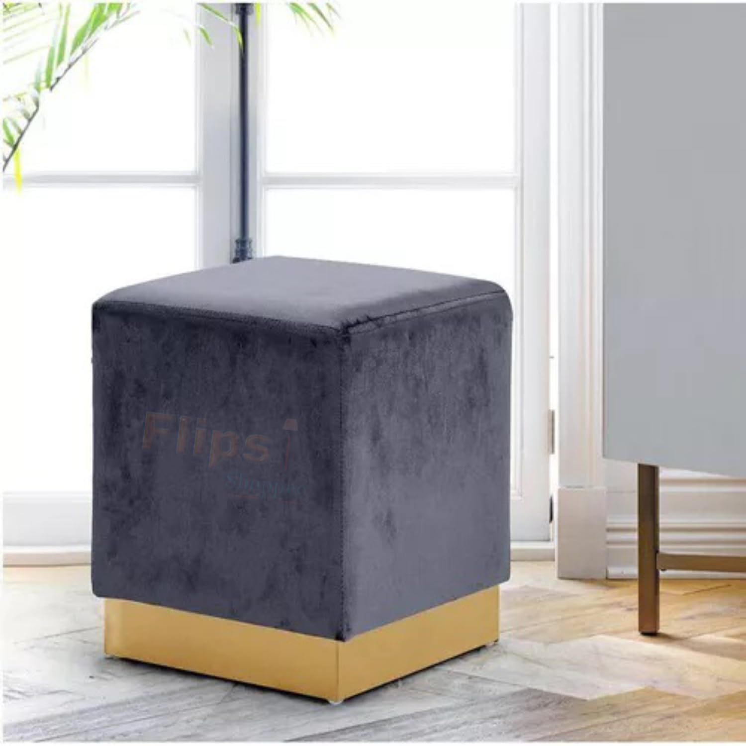 Square Ottoman Footrest Stool with Gold Trim Soft Compact Padded Seat Great for The Living Room Bedroom Modern Decorative Furniture Seating Stool Dresing Stool for Makeup Gray-image-43