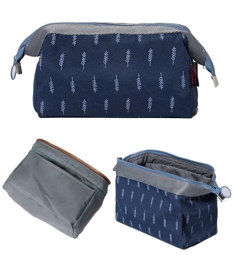 TS WITH TECHSUN Polyester Waterproof Cosmetic Toiletry Bag Travel Floral Printed Women Vanity Shaving Household Grooming Portable Zipper Makeup Case Pouch (Navyblue) 1