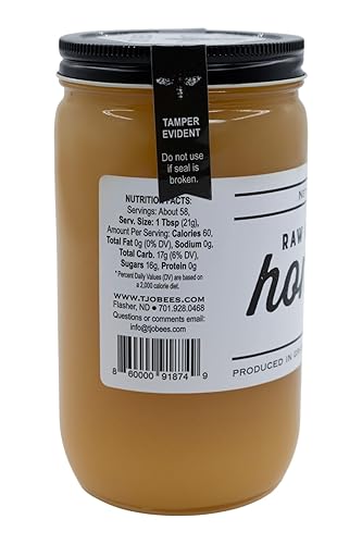 Miniatura 4 de TJO Bees Miel cruda y sin filtrar, tarro de vidrio de 44 onzas