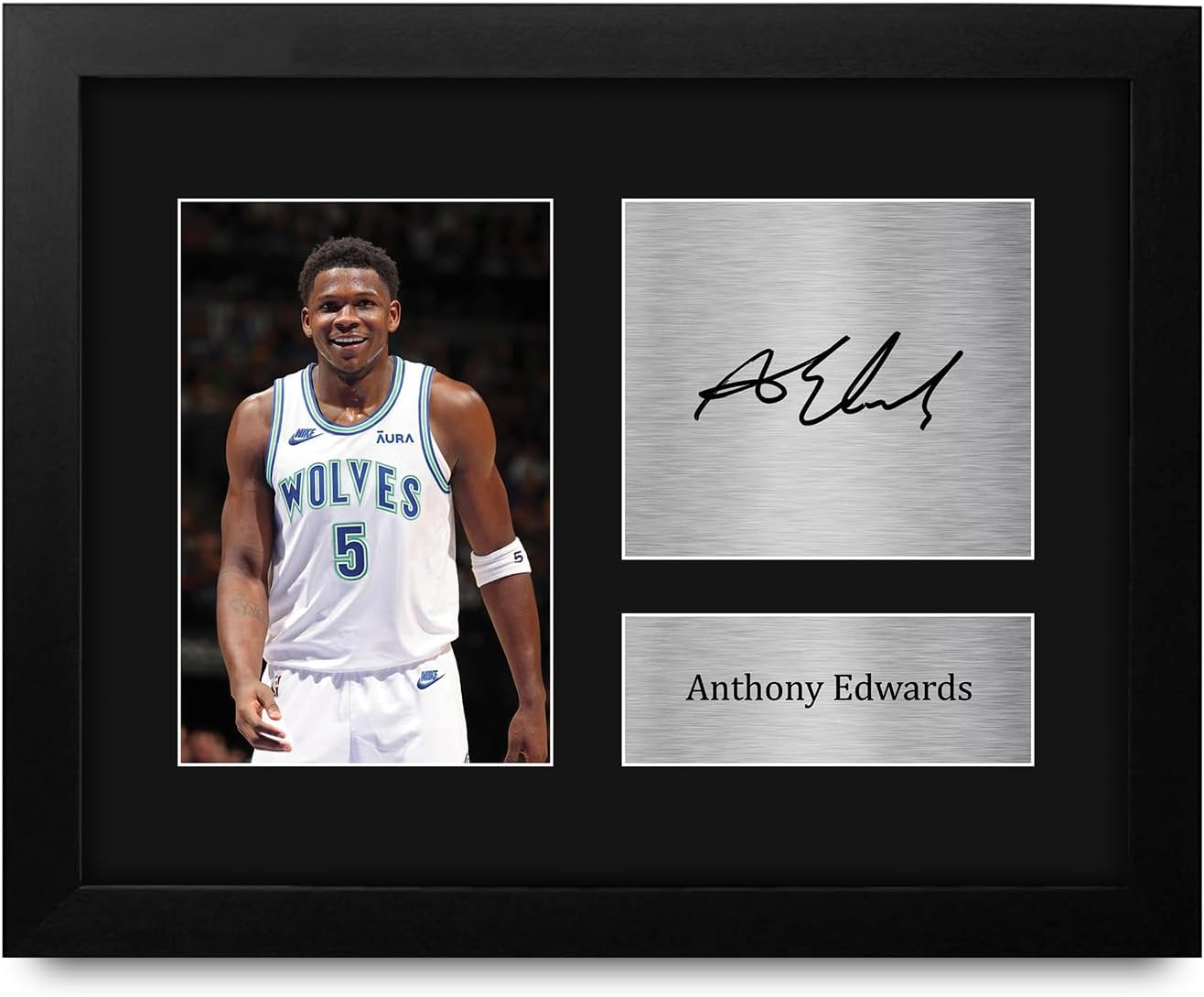 HWC Trading Anthony Edwards Framed Gifts Printed Signed Autograph Picture for Basketball Memorabilia Fans - US Letter Size