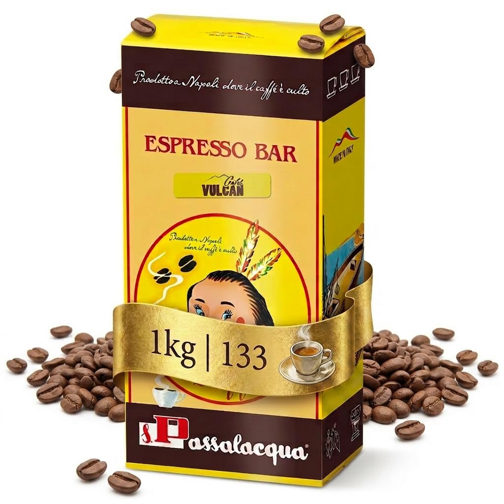 Passalacqua Black Vulcan Caffè Premium in Grani – 1 Kg - Tostatura Autentica Napoletana 30% Arabica - Espresso Forte e Corposo con Note di Cioccolato e Miele - Made in Italy