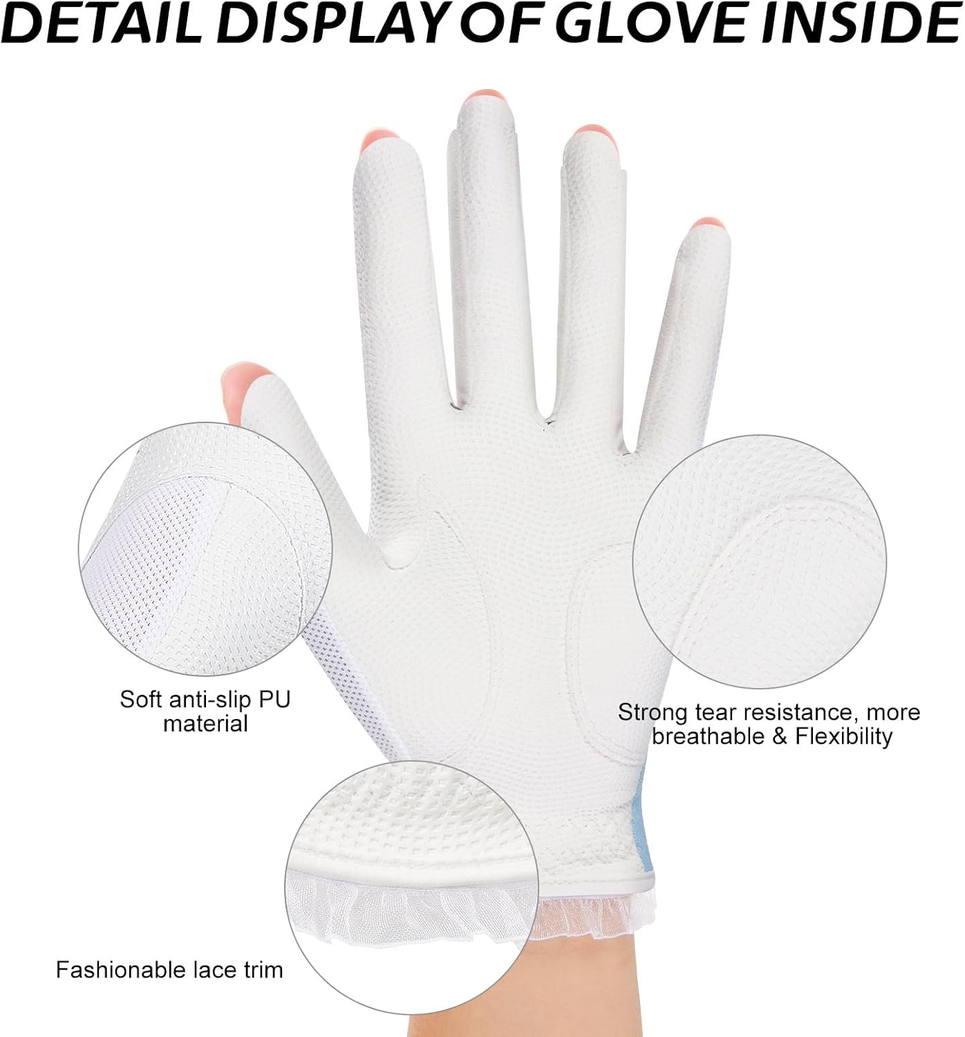 1 Pair Women Golf Gloves Fingerless Breathable Golf Gloves Sunscreen Touch Screen Mittens Left and Right Hand Sports Gloves