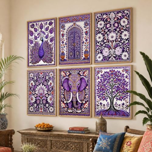 Image of kotart Traditional Indian Pichwai Wall Art Paintings with Frame for Home Decor - Framed Wall Painting for Living Room Bedroom Office Room Decor - Painting for Wall Decoration - (13x17 inch, G)