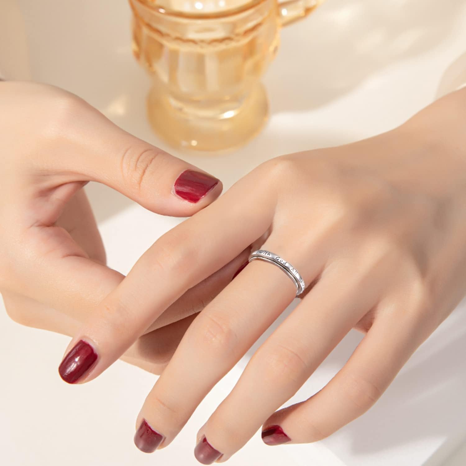 Ladytree S925 Sterling Silver Spinner Ring for Anxiety, Promise Inspirational Ring Fidget Anxiety Worry Relieving Boredom ADHD Autism Band Fidget Rings for Anxiety Women Men